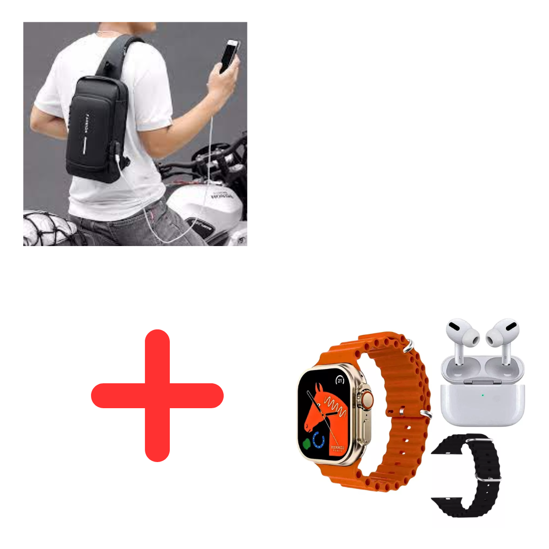 combo bolso canguro+caja reloj audifonos